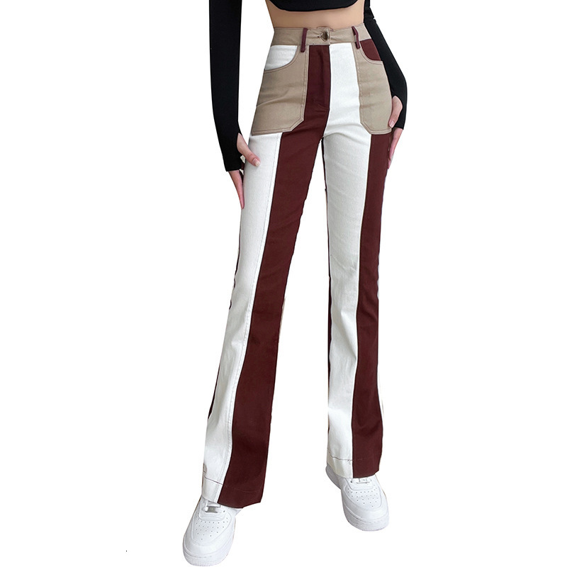 Women's Jeans Casual Versatile High Waiste Button Pocket Vintage Color Patchwork Straight Leg Pants for Women 2023 Summer Autumn 230821