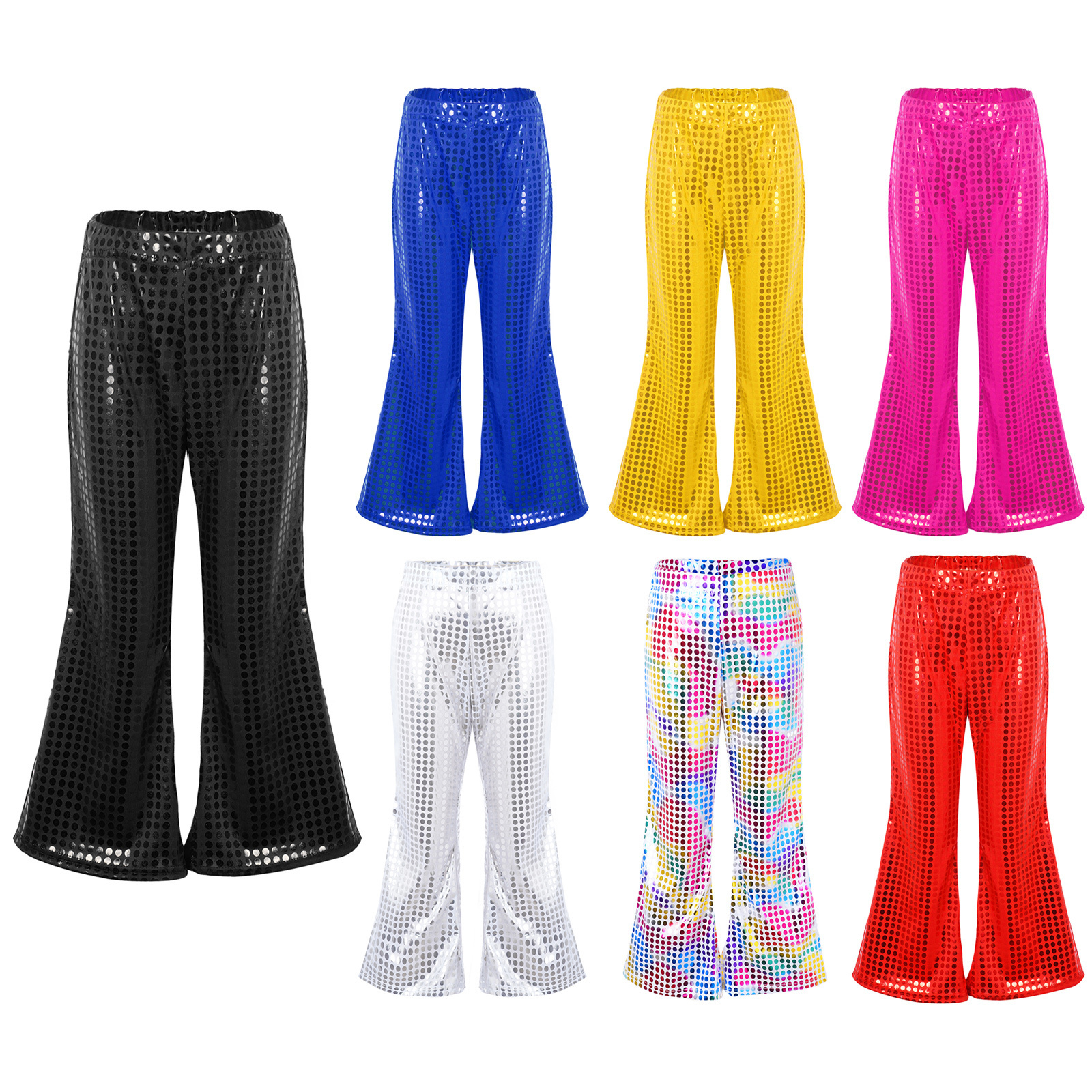 Trousers Kids Flared Pants Boys Girls Shiny Sequins Elastic Waist Bell BottomTrousers for Jazz Disco Modern Dance Stage Performance Pants 230821