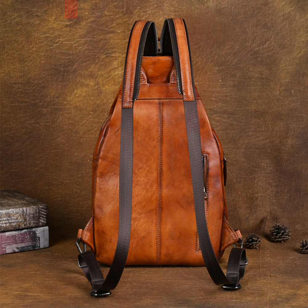 School Bags Plush Backpack Backpack Cross Body Shoulder Bag Genuine Leather Embossing Retro Female Lady First Layer Cowhide Sling Chest 230821