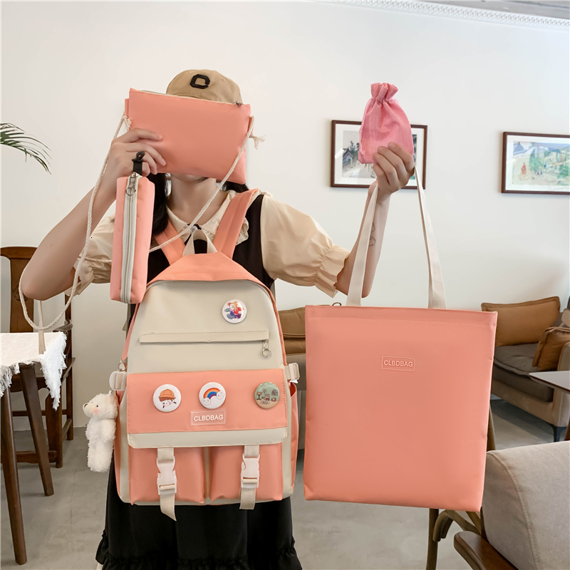 School Bags Plush Backpacks 5 Piece Set For Teenage Girl Backpack Canvas Travel Bagpack Notebook Bookbags Teen Student Schoolbag 50 230821