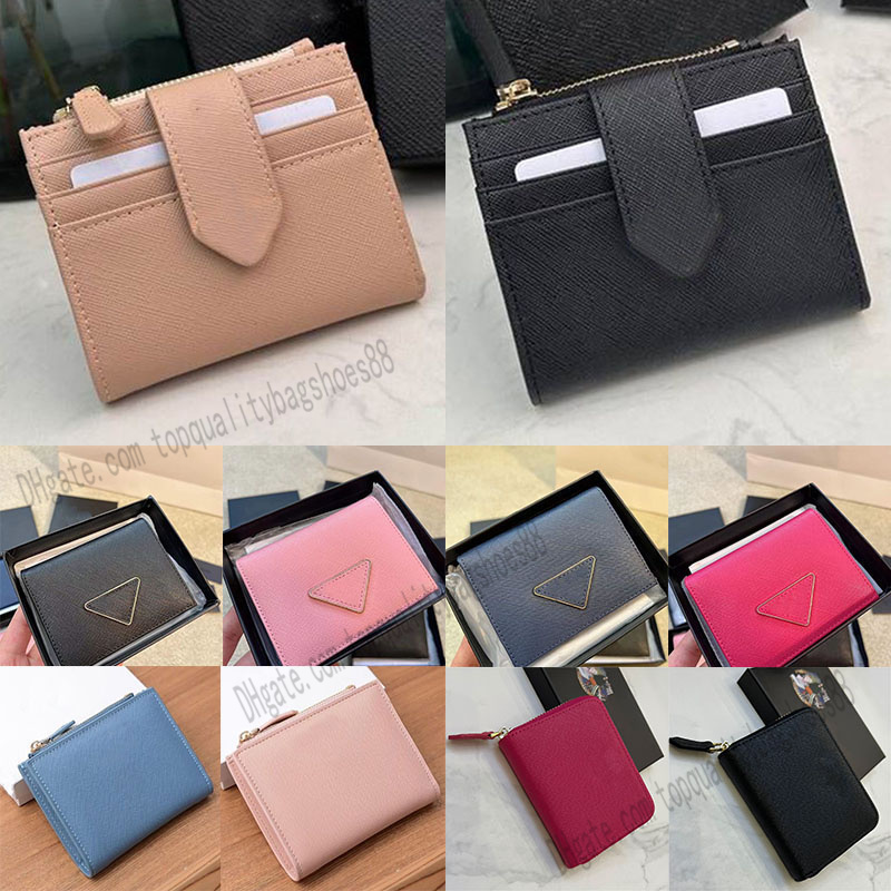 Small Saffiano Leather Wallet Credit Card Slots Bill Compartment Document Pocket Enameled Metal Lettering Hardware Luxury Designer Cardholder Coin Purse