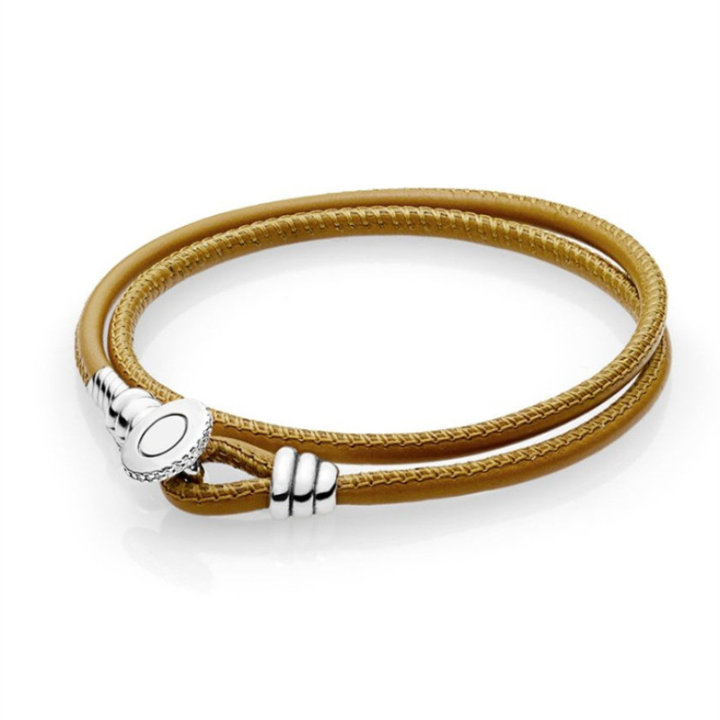 925 Sterling Silver Bracelets The Real Leather Style Bracelet Buckle S925 Snake Bead Charm Jewelry Production