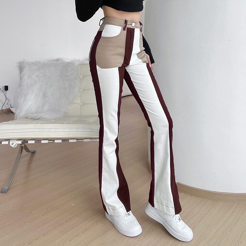 Women's Jeans Casual Versatile High Waiste Button Pocket Vintage Color Patchwork Straight Leg Pants for Women 2023 Summer Autumn 230821