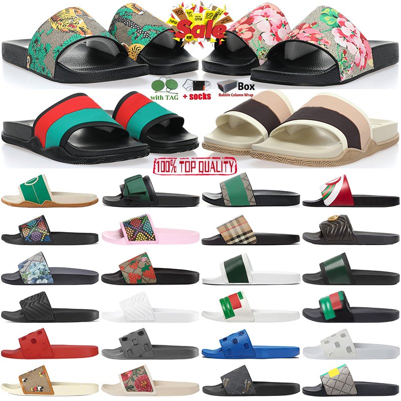 Buy Designer Rubber Slide Womens Pursuit Web Slippers Fashion Ace Bee Slipper Leather Flats Tigers Matelasse Blooms floral Mens for women Summer slides with box