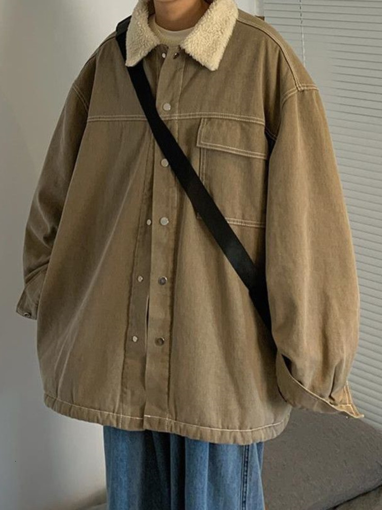 Men's Jackets Winter Coat Fleece Men's Thicken Casual Loose Handsome Lamb Velvet Jacket Harajuku Trend Cotton Padded Parkas Y2k Streetwear T