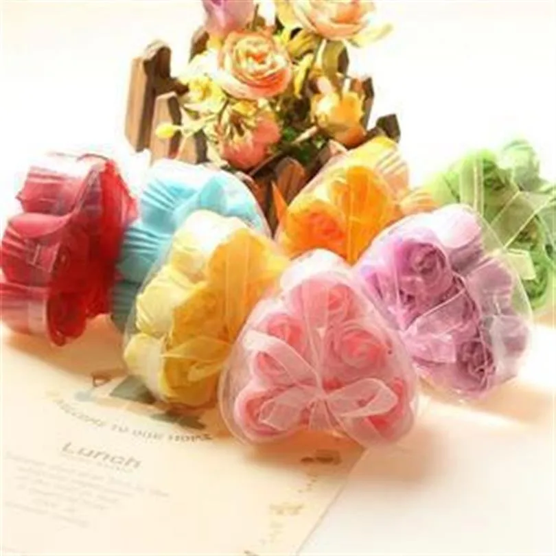 12 Boxes 6pcs Pink Decorative Rose Bud Petal Soap Flower Wedding Favor in Heartshaped BoxZZ