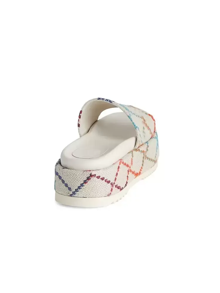 10A womens fashion embroidered canvas slides slip on slippers girls 60mm Canvas covered platform sandals with box and dust bagsZZ
