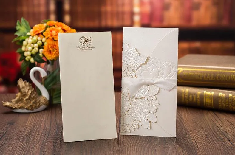 Wedding Invitations Laser Cut Wedding Invitations Card With Flower Ribbon Hollow PersonalizedZZ