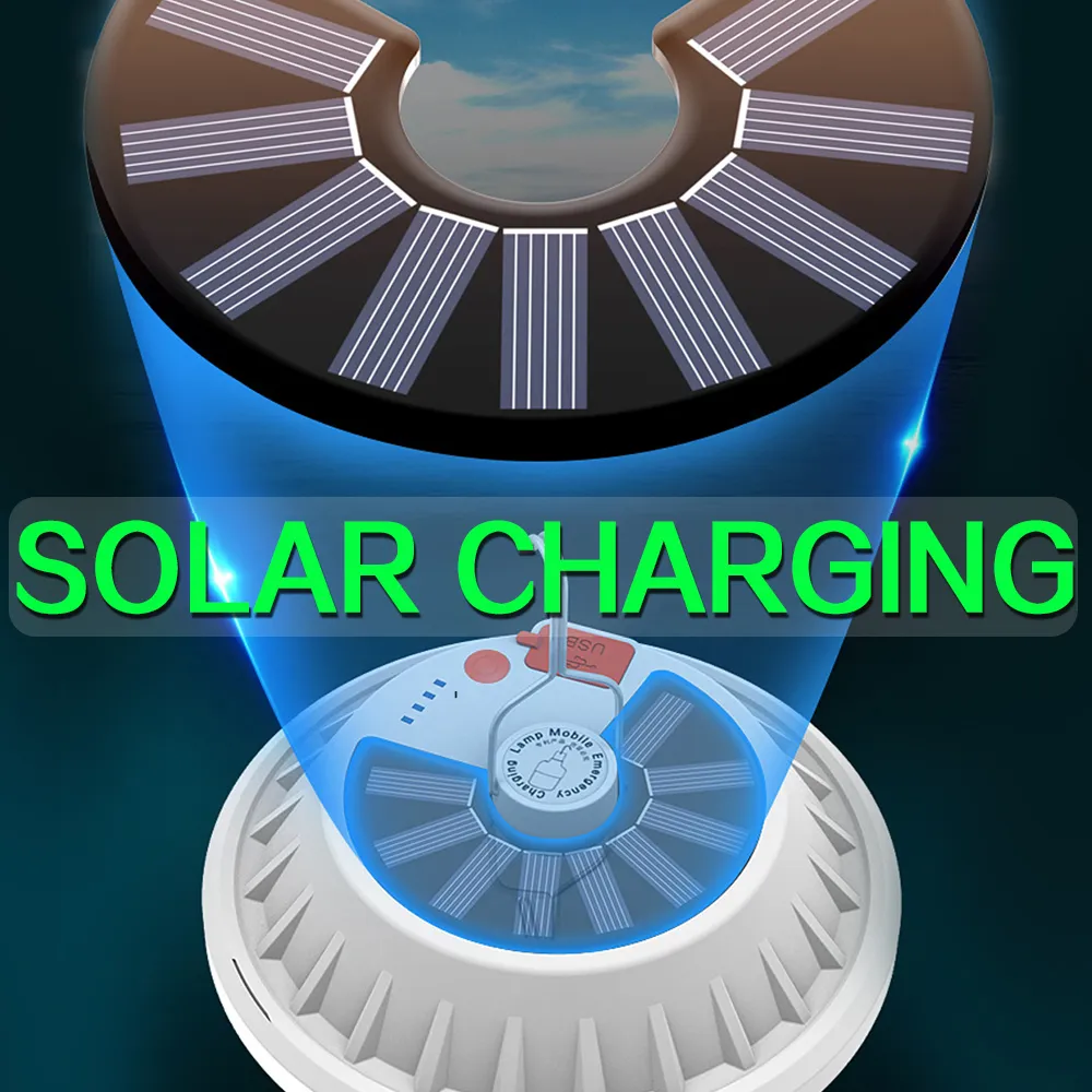 remote solar LED camping lamp USB rechargeable UFO bulb Portable Lanterns Emergency Lights for hiking fishingZZ