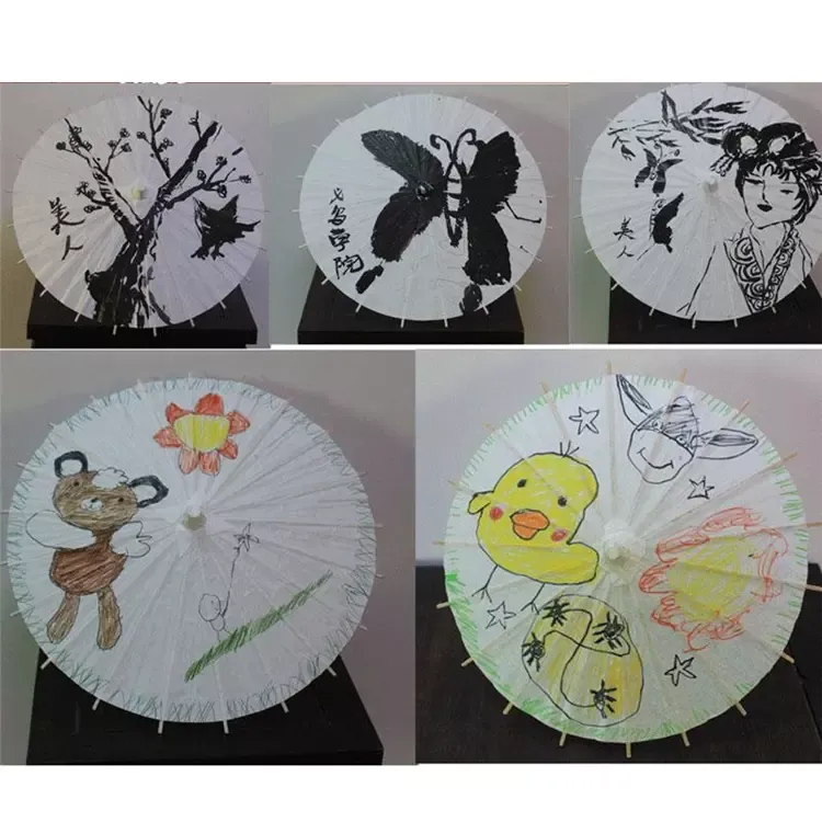 White Paper Umbrellas Bridal Wedding Parasols Chinese Style Mini Craft Umbrella DIY Painting Wedding UmbrellaZZ