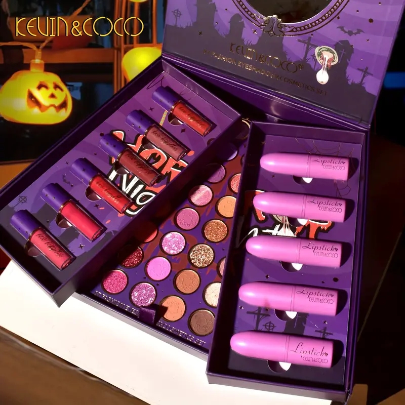 87 Colors Eyeshadow Set Box Halloween Moonlight Zombie Bride Set Box Pearly Matte Finish Bright Color Eyeshadow Velvet Lip Glaze Makeup Set