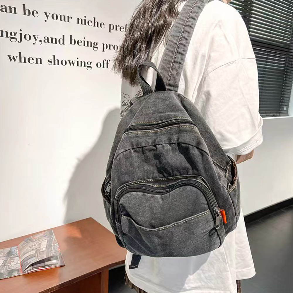 School Bags Plush Backpacks Customized Simple Gradient Denim Backpack Personalized Embroidery Name Canvas Primary Schoolbag Travel Bag 230821