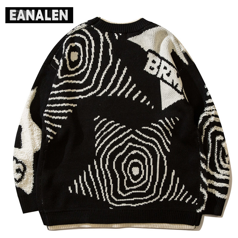 Men s Hoodies Sweatshirts Harajuku Retro Graffiti Star Jumper Knit Sweater Oversized Winter Korean Pullover Grandpa Ugly Women s Y2K Grunge 230821