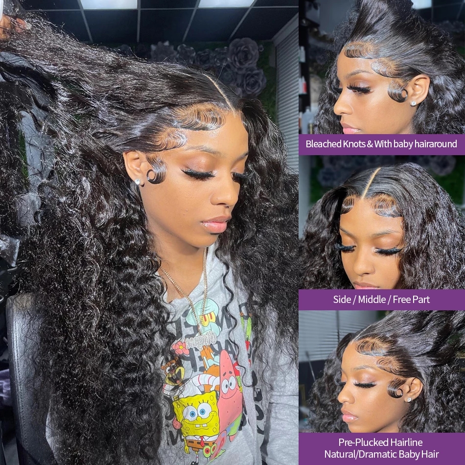 250 Density Brazilian Curly Lace Front Wig Human Hair 13x4 Kinky Curly Lace Frontal Wig Deep Wave Transparent Lace Wigs Synthetic