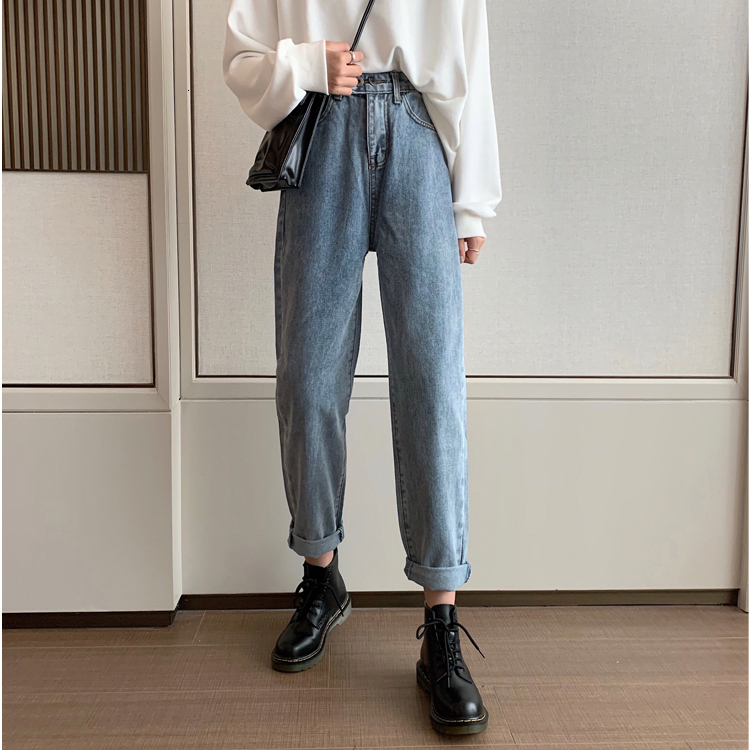 Women's Jeans N5028 High Waist Loose Straight Trousers Light Color Washed Versatile 230821