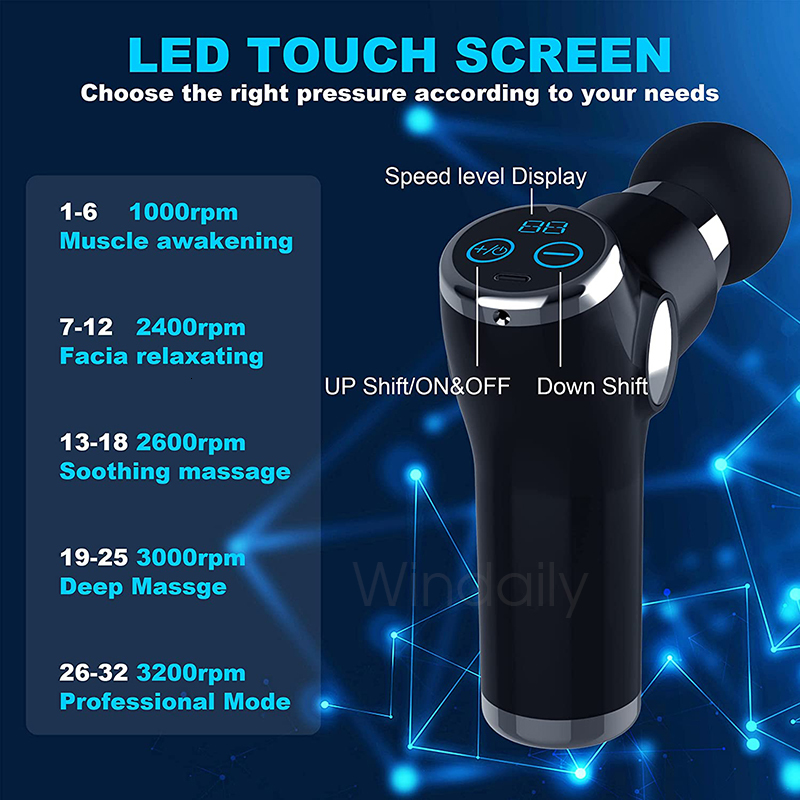 Full Body Massager Mini LCD Massage Gun 32 Speed Touch Screen Deep Tissue Percussion Muscle Mini Massager Fascial Gun For Pain Relief Body Massage 230