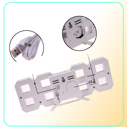 Gauges Modern Design 3D LED Wall Clock Digital Alarm Clocks Home Living Room Office Table Desk Night Clock Display