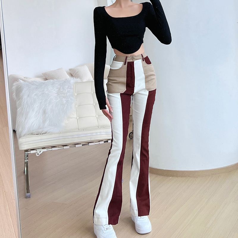 Women's Jeans Casual Versatile High Waiste Button Pocket Vintage Color Patchwork Straight Leg Pants for Women 2023 Summer Autumn 230821
