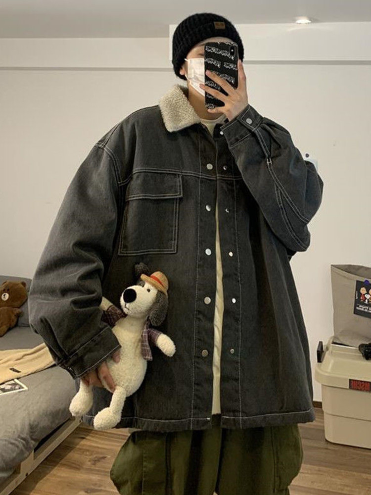 Men's Jackets Winter Coat Fleece Men's Thicken Casual Loose Handsome Lamb Velvet Jacket Harajuku Trend Cotton Padded Parkas Y2k Streetwear T