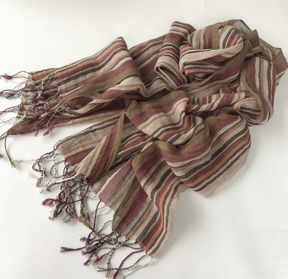 Scarves Fashion Men s Cotton And Linen Striped Brown Scarf Long Shawl Japanese Unisex Style 230818