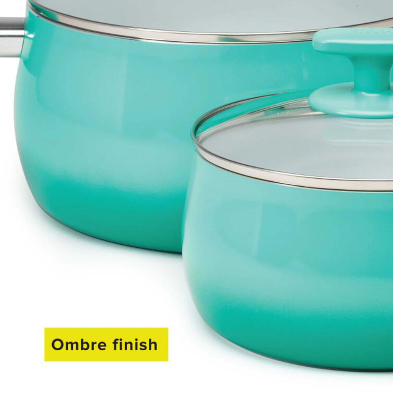 Ceramic Titanium-Reinforced Cookware Set, Ombre Green, 16 Piece