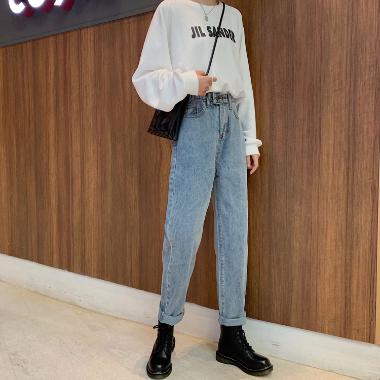 Women's Jeans N5028 High Waist Loose Straight Trousers Light Color Washed Versatile 230821