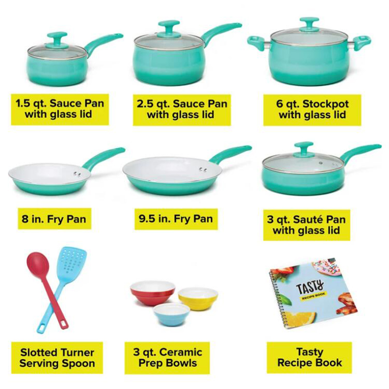 Ceramic Titanium-Reinforced Cookware Set, Ombre Green, 16 Piece