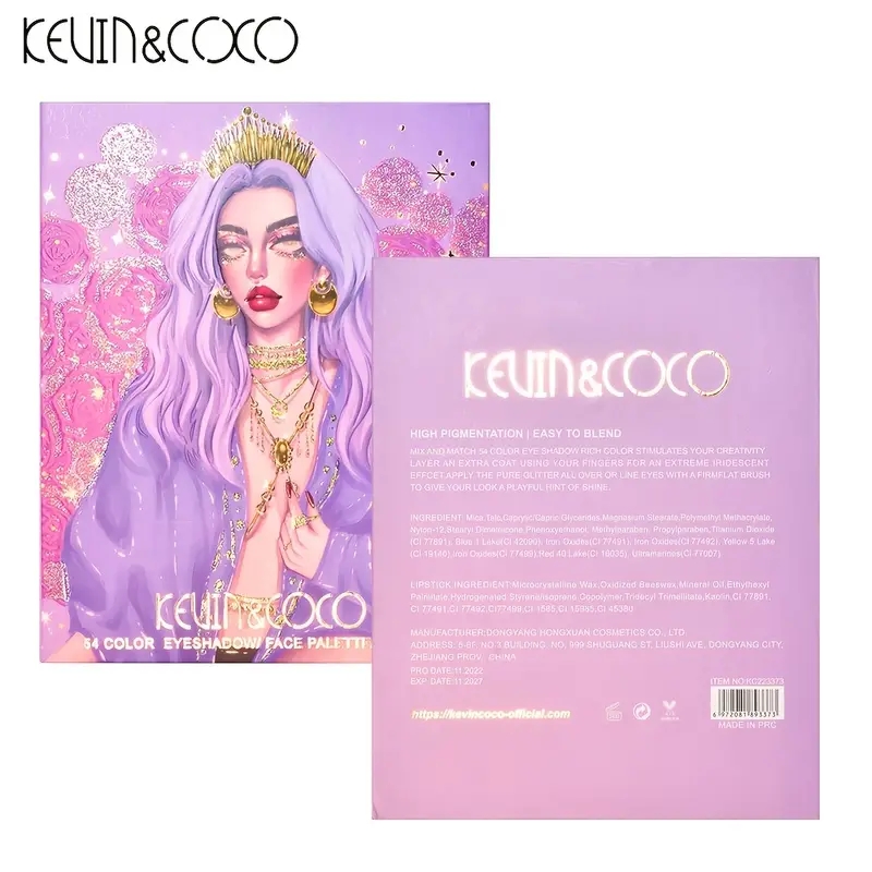 KEVIN&COCO 54 Color Eyeshadow Tray Bright Beauty Makeup Highlighter Powder Brightening White Moisturizing Velvet Color Lipstick Eyeshadow Set,