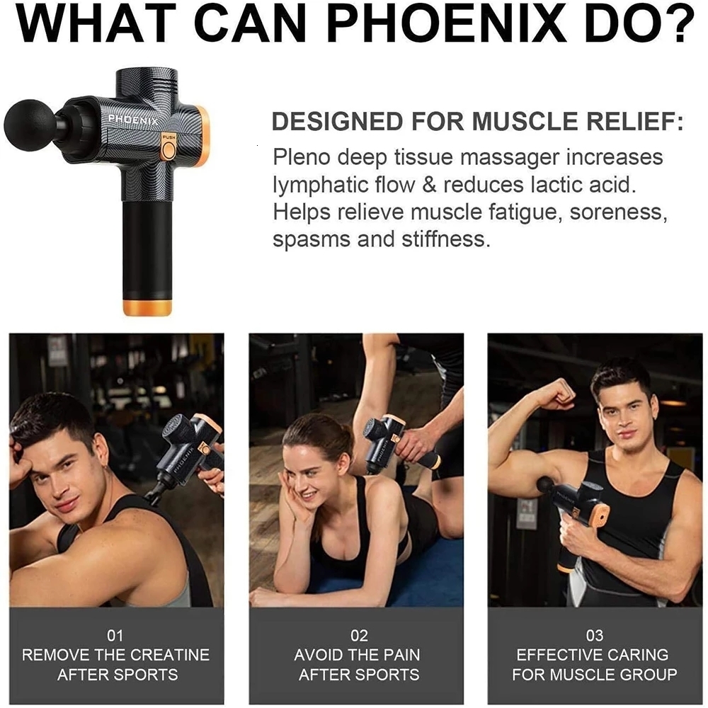 Full Body Massager Massage Gun Phoenix A2 Muscle Relaxation Deep Tissue Dynamic Vibrator Shaping Pain Relief Back Portable Sports Massager 230821