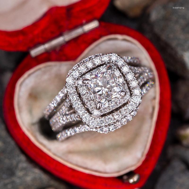 Wedding Rings 3pcs Square Bridal Sets White Zircon Stacking Wave Triple For Women Sier Color Promise Engagement Ring Set Jewelry Gifts