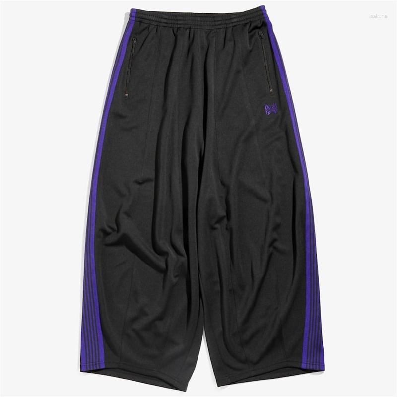 Mens Pants 23SS NEEDLES H.D.Track Butterfly Embroidery Straight Version Knickerbockers Sports Wide Leg w250430