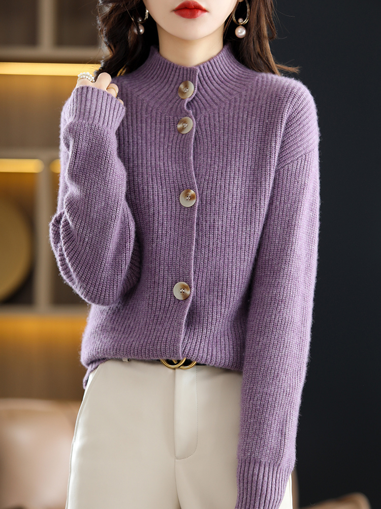 Women's Merino Wool Turtleneck Cardigan Sweater Solid Casual Fashion Coat