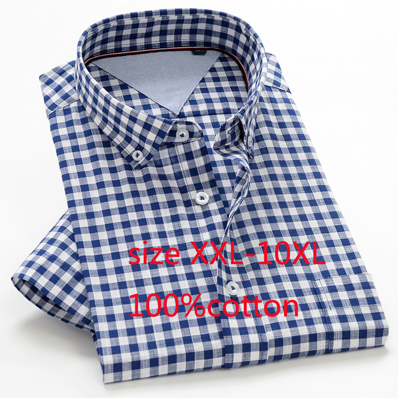Men's Casual Shirts Arrival Men Short Sleeve Summer Super Large Thin 100cotton Dress Plaid Single Breasted Plus Size XXL10XL 50 230822