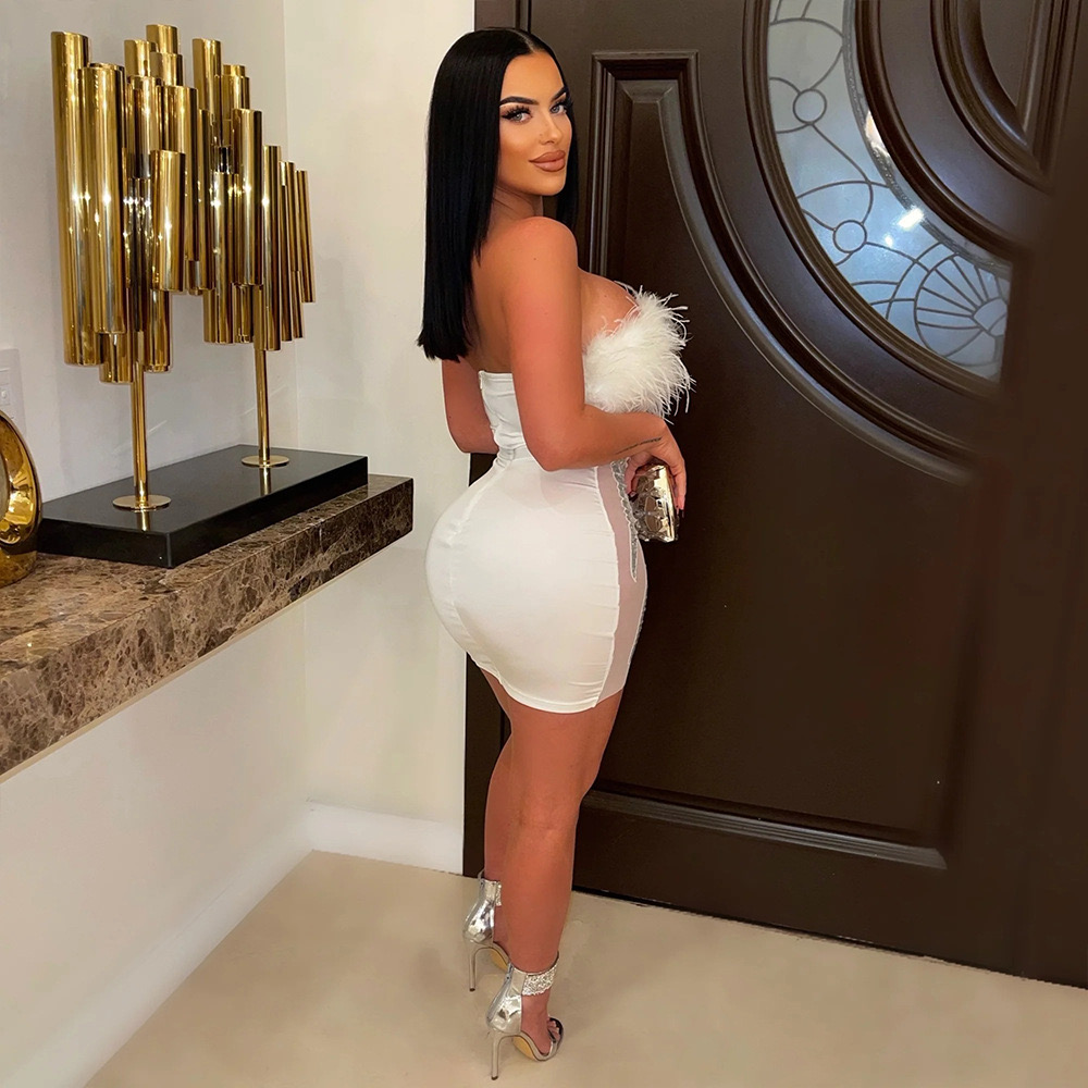 R&W plus size sexy Short Prom Dress Rhie Applique sequined feather Women Birthday Party Gowns Formal Ocn Dresses 2023 veet shiny tail gown