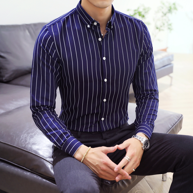 Men's Casual Shirts Men Slim Striped Long Sleeve Smart Dress Good Quality Fit Spring Male Size 5XL 230822