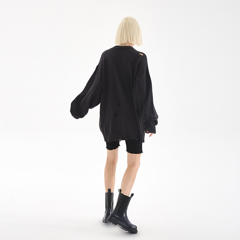 Men's Sweaters Fashion Ripped Sweaters Harajuku Streetwear Sweaters Men Black White Hip Hop Jumpers Knitted Pullovers Unisex Y2K Sweater 230815