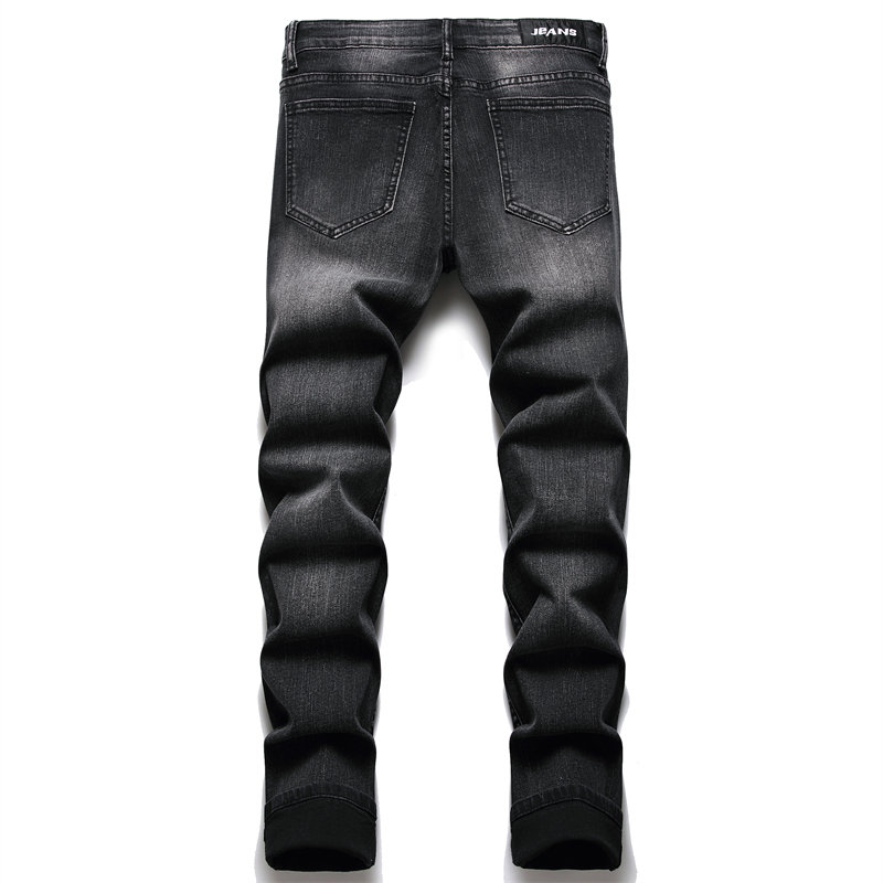 Men's Jeans Men Biker Jeans Streetwear Paisley Bandana Print Patch Stretch Denim Pants Patchwork Holes Ripped Slim Straight Black Trousers 230821
