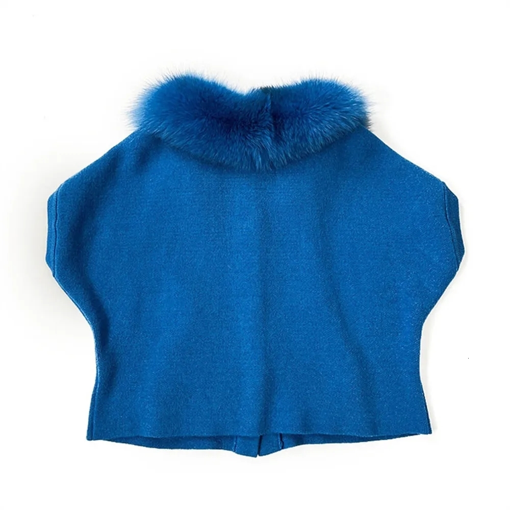 Womens Knits Tees Autumn Winter Arrival Ladies Wool Knit Coat Short Sleeve Knitted Sweater With Fox Fur Collar 230821