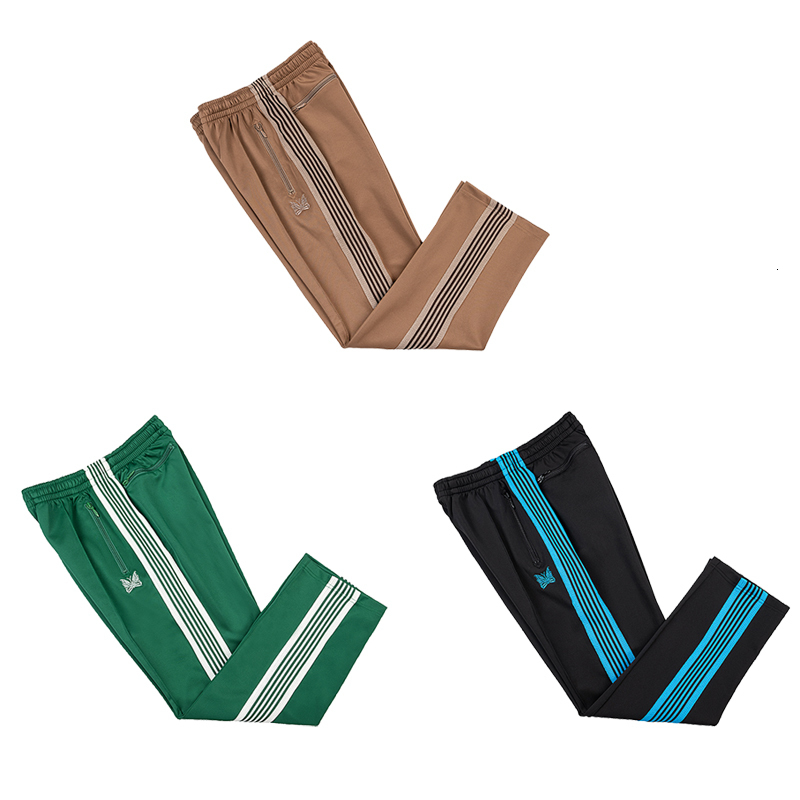 Men's Pants AWGE Needles Pants Hip Hop Top Quality Butterfly Embroidery Track Sweatpants Japan Classic Stripe Joggers Track Trousers 230822