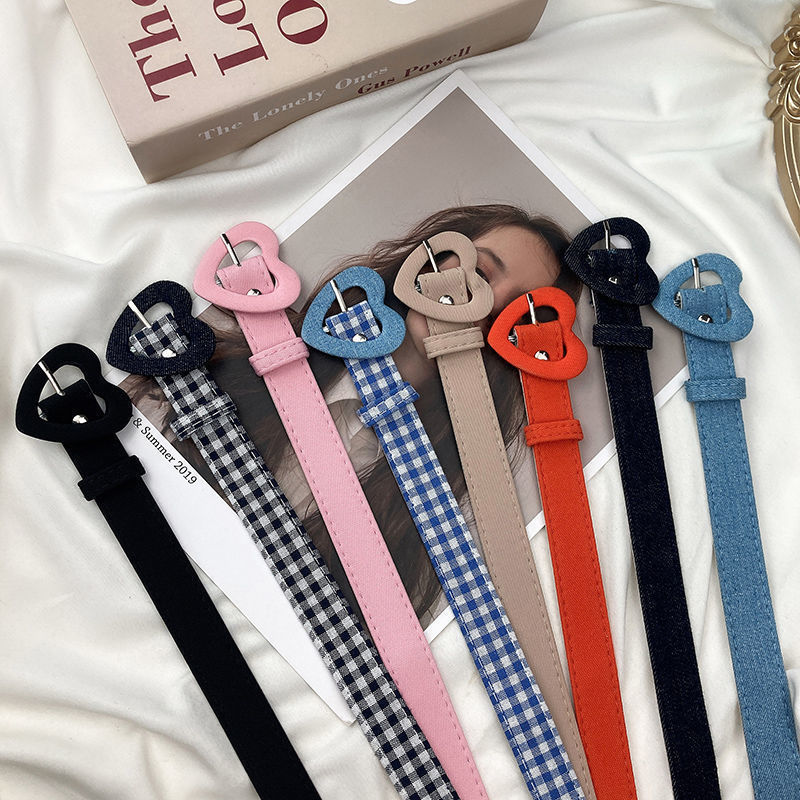 Other Fashion Accessories Heart Denim Belt For Women Love Buckle All Match Jeans Belts Ladies Pink Fabric Strap Female Personality Dress Waistband 374