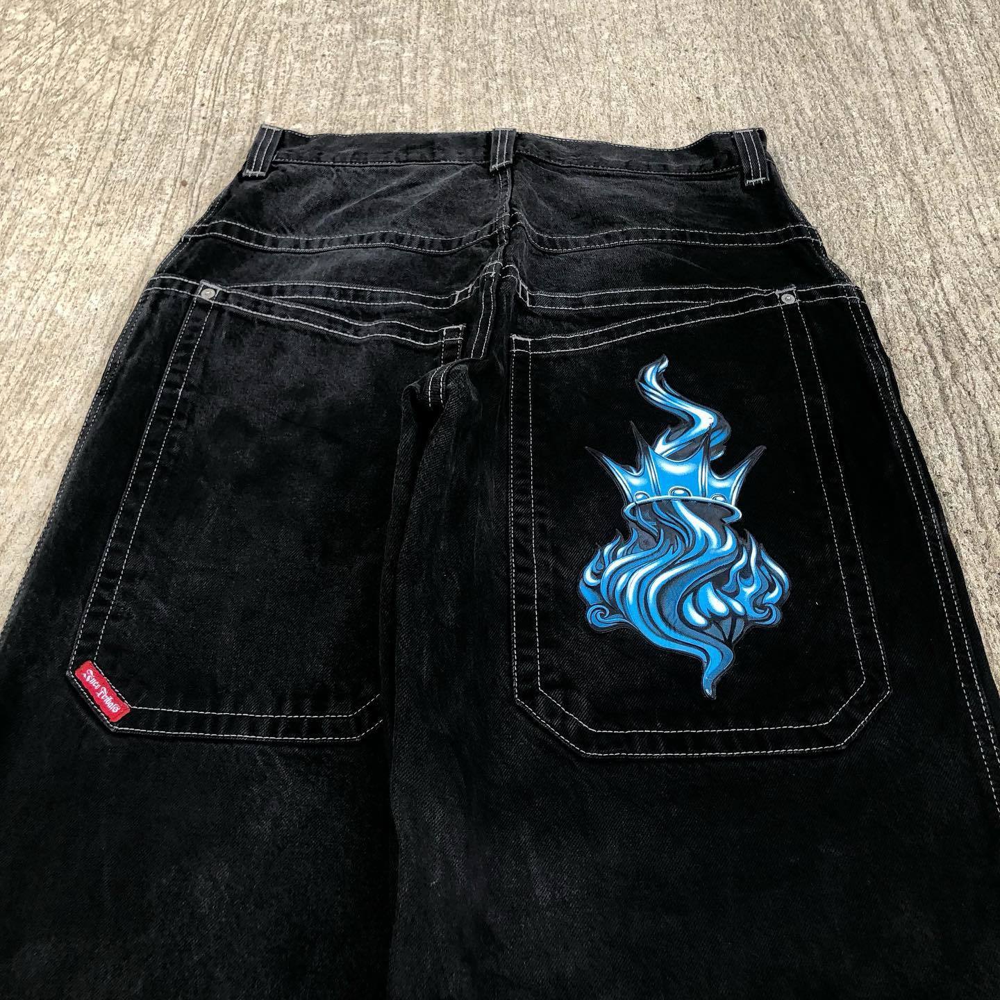 Men's Jeans Y2k Jeans Streetwear Harajuku Hip Hop Graphic Print Gothic Baggy Jeans Black Pants Men Women High Waist Wide Leg Trousers 230821