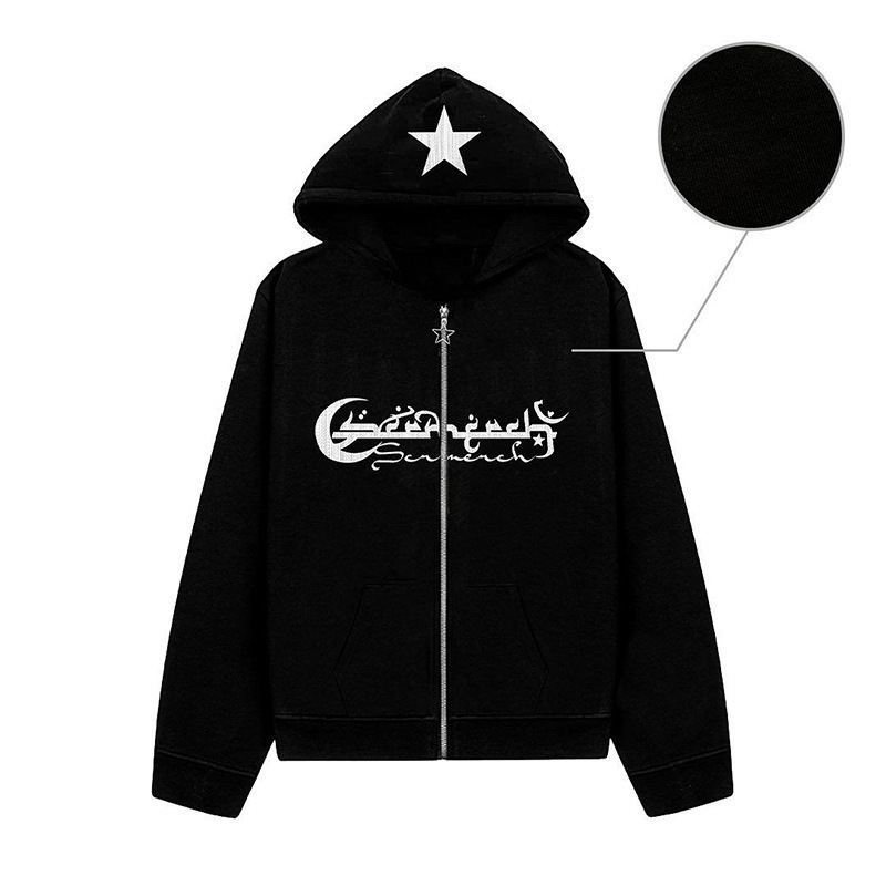 Men's Hoodies Sweatshirts Fashion Y2k Gothic Letter Goth Harajuku Zip Up Hoodies Hip Hop Streetwear Black Casual Men Women Loose Zipper Sweatshir