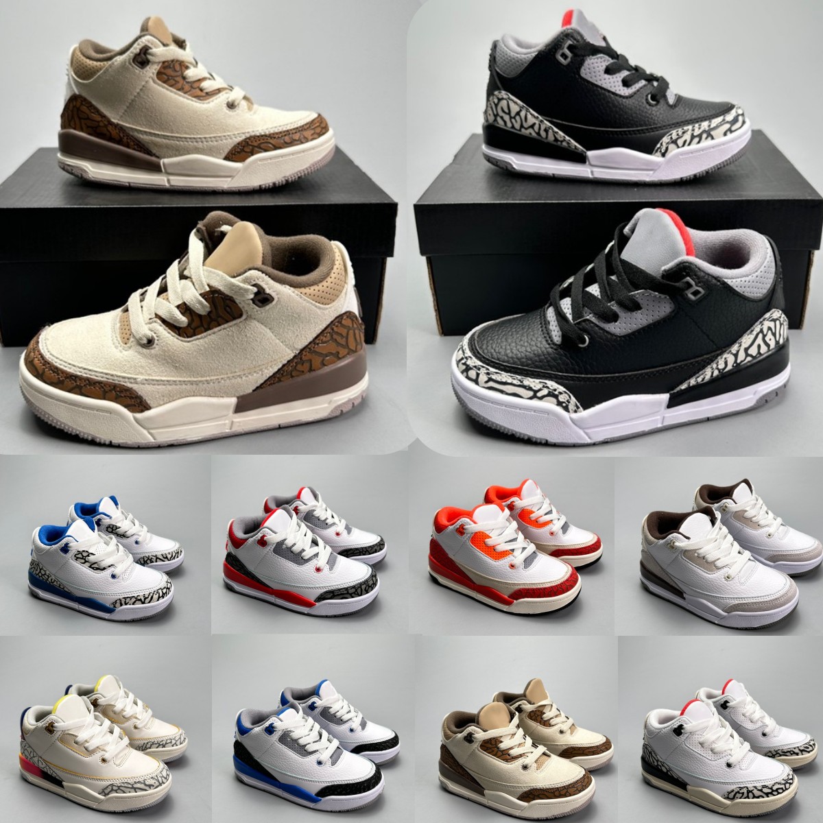 Kids Shoes 3s Toddler Sneakers youth boys Basketball Shoe kid Designer baby trainers Infants Outdoor Baby Sports Athletic trainer