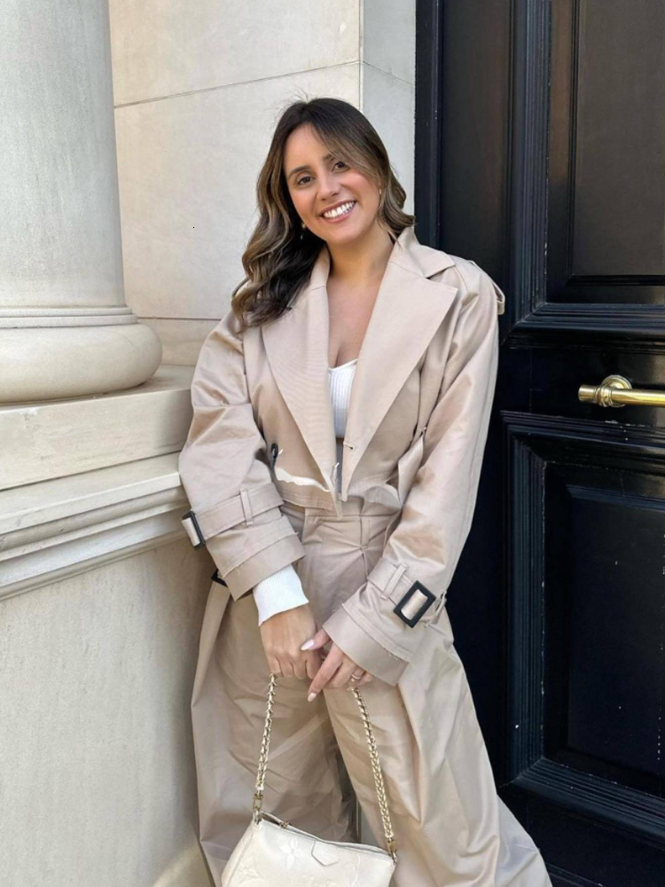 Womens Trench Coats RR3191 Oversized Cropped Women Short Khaki Jackets Ladies Long Sleeve Loose Coat 230822