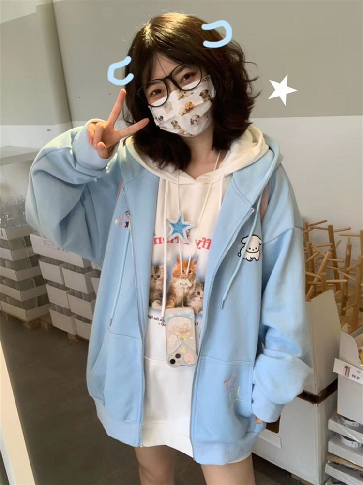 Men's Hoodies Sweatshirts Women Harajuku Hoodies Autumn Winter Casual Zip Up Pockets Loose Jacket Coats Y2k Korean Fleece Long Sleeve Hooded Swea