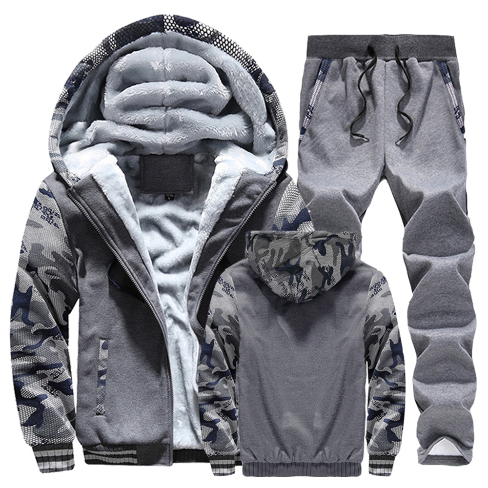 Men s Tracksuits Fleece Sports Jacket Pants Suits Winter Plush Thickened Hoodies Jackets Coats Trousers Casual Tracksuit 230821