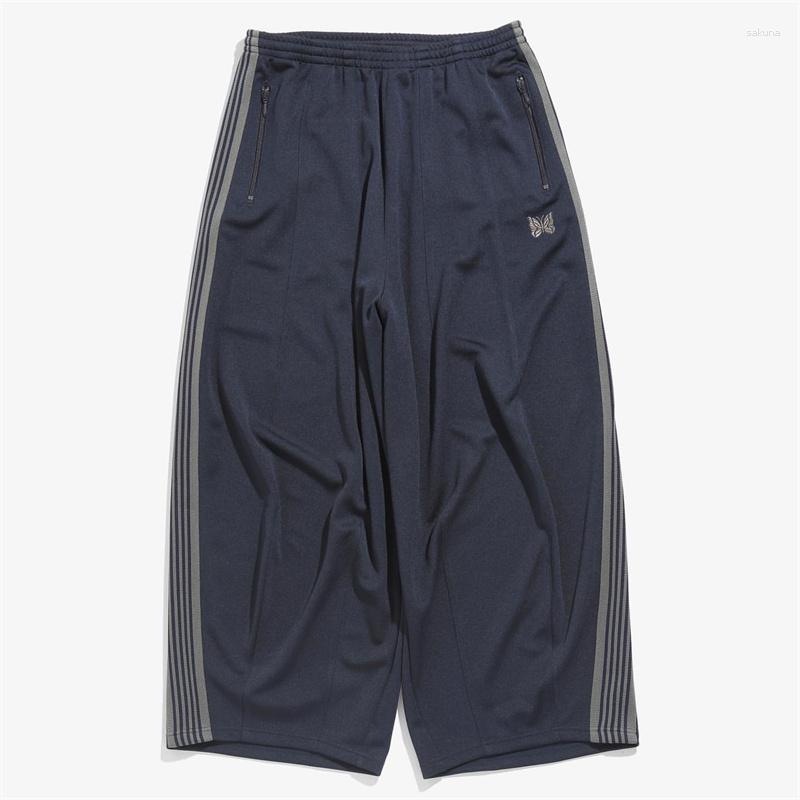 Mens Pants 23SS NEEDLES H.D.Track Butterfly Embroidery Straight Version Knickerbockers Sports Wide Leg w250430
