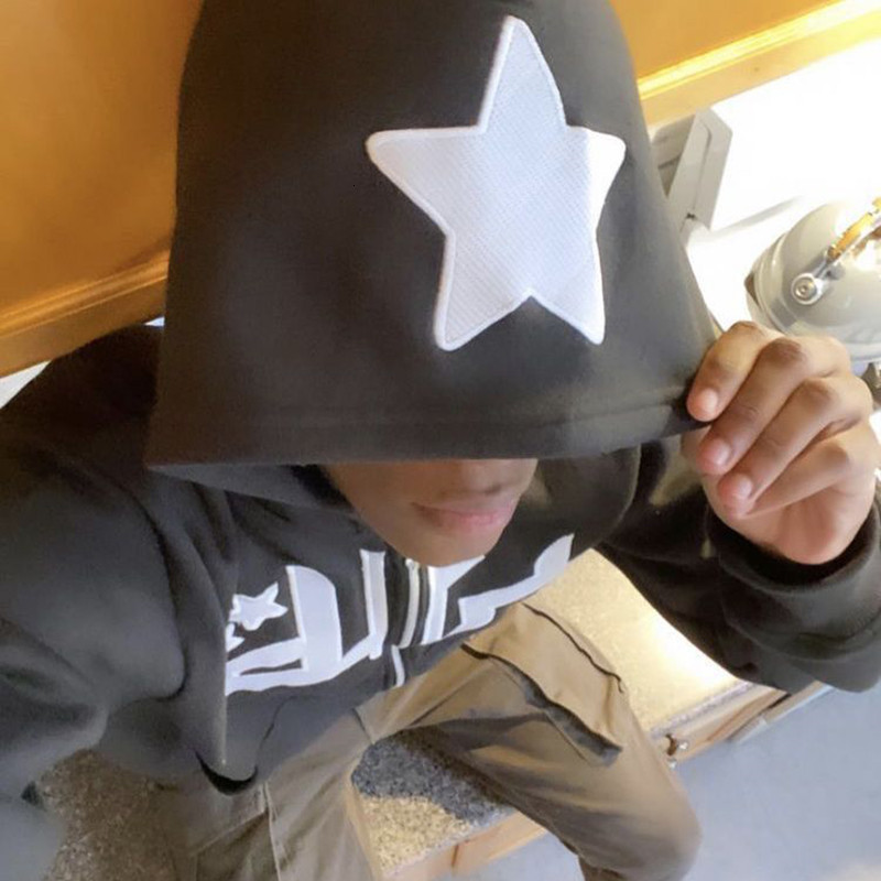 Men's Hoodies Sweatshirts Y2k Men Hoodie Letter Stars Print Loose Streetwear Zip Up Hoodie Long Sleeve Sweatshirts Gothic Jackets Sport Coats Ove