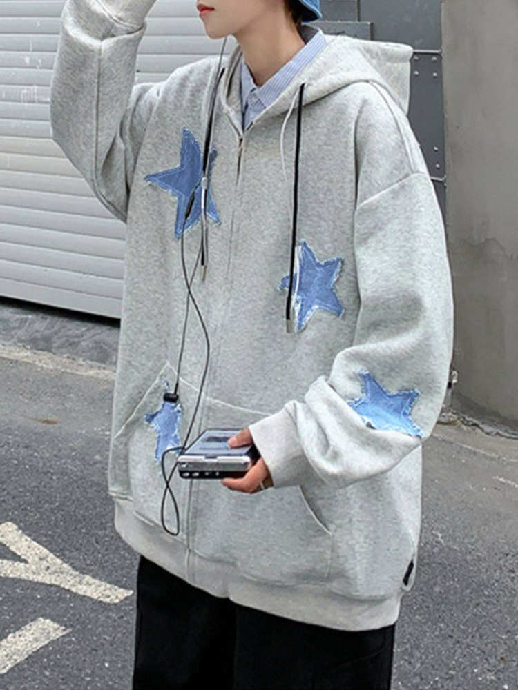 Men's Hoodies Sweatshirts Men's Star Patch Zip Up Hoodie for Men Oversized Y2k Sweatshirt Jacket E-Girl 90s Pullover Streetwear 230821