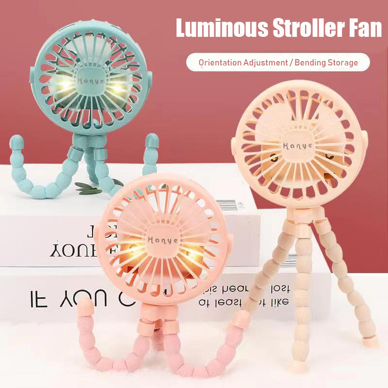 Stroller Parts Accessories Summer Night Light Fan for Stroller Portable Handheld Fan Baby Bed Fan USB Rechargeable Battery Operated Fan Baby Accessori